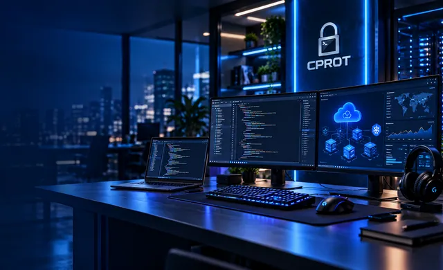 Escritorio de desarrollo de software con herramientas técnicas
