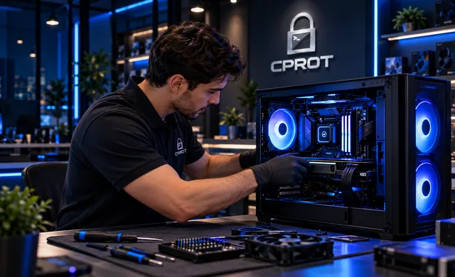 Técnico especializado realizando mantenimiento a computadora